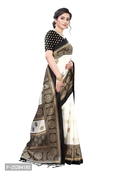 LIVA FAB Women's Art Silk Printed Saree with Unstitched Blouse Piece (White  Black)-thumb2