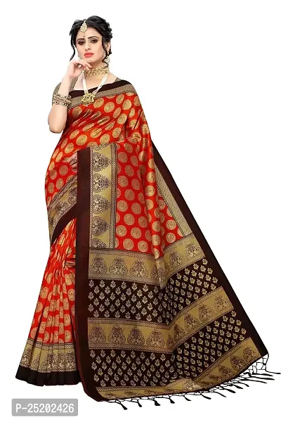 LIVA FAB Women's Art Silk Saree with Unstitched Blouse Piece (Orange  Brown)