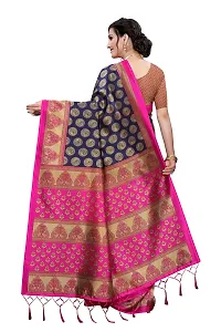 LIVA FAB Women's Art Silk Saree with Unstitched Blouse Piece (Dark Blue  Pink)-thumb3