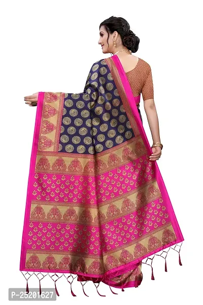 LIVA FAB Women's Art Silk Saree with Unstitched Blouse Piece (Dark Blue  Pink)-thumb4