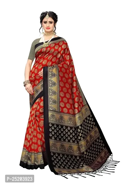 LIVA FAB Women's Art Silk Saree with Unstitched Blouse Piece (Red  Black)-thumb0