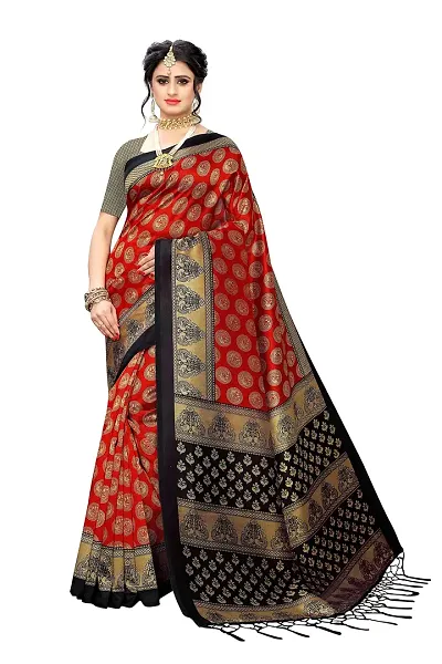 LIVA FAB Women's Art Silk Saree with Unstitched Blouse Piece (Red Black)