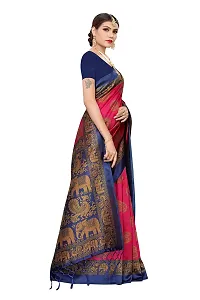 LIVA FAB Women's Art Silk Animal Printed Saree with Unstitched Blouse Piece (Pink  Blue)-thumb1