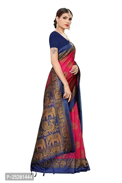 LIVA FAB Women's Art Silk Animal Printed Saree with Unstitched Blouse Piece (Pink  Blue)-thumb2