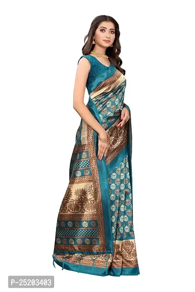 LIVA FAB Women's Art Silk Saree with Unstitched Blouse Piece (Blue)-thumb2