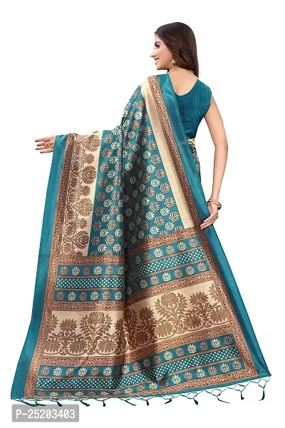 LIVA FAB Women's Art Silk Saree with Unstitched Blouse Piece (Blue)-thumb4