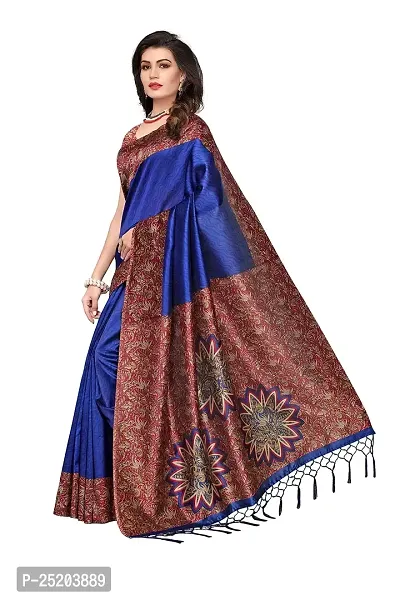 LIVA FAB Women's Art Silk Saree with Unstitched Blouse Piece [Blue]-thumb0