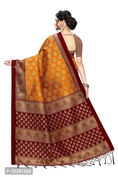 LIVA FAB Women's Art Silk Saree with Unstitched Blouse Piece (Yellow  Maroon)-thumb4