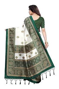 LIVA FAB Women's Art Silk Printed Saree with Unstitched Blouse Piece (White  Dark Green)-thumb2