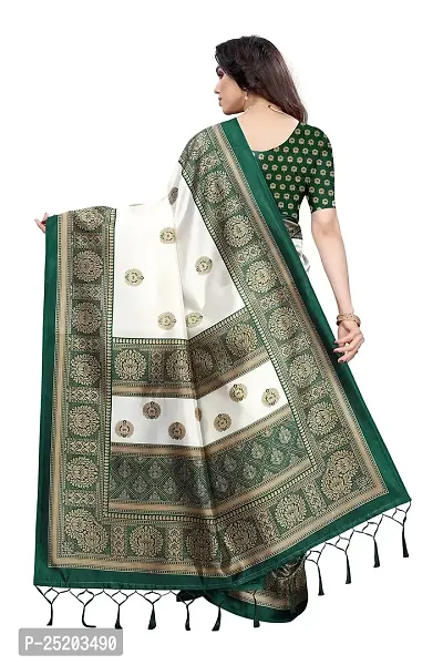 LIVA FAB Women's Art Silk Printed Saree with Unstitched Blouse Piece (White  Dark Green)-thumb3