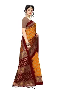 LIVA FAB Women's Art Silk Saree with Unstitched Blouse Piece (Yellow  Maroon)-thumb1