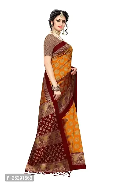 LIVA FAB Women's Art Silk Saree with Unstitched Blouse Piece (Yellow  Maroon)-thumb2