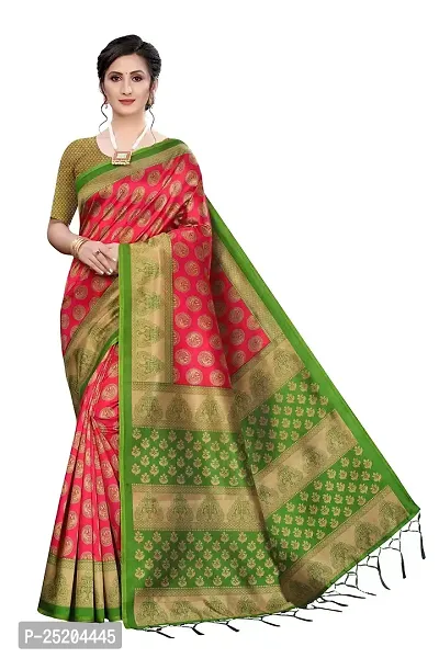 LIVA FAB Women's Art Silk Saree with Unstitched Blouse Piece (Red  Green)