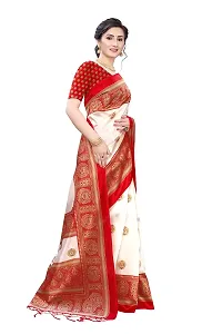 LIVA FAB Women's Art Silk Printed Saree with Unstitched Blouse Piece (White  Red)-thumb1