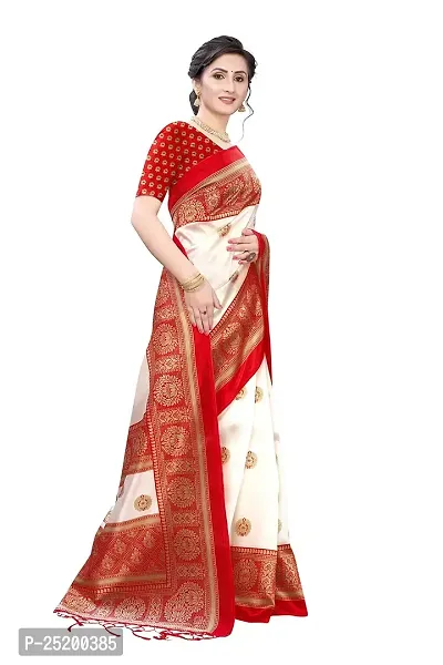 LIVA FAB Women's Art Silk Printed Saree with Unstitched Blouse Piece (White  Red)-thumb2