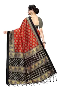 LIVA FAB Women's Art Silk Saree with Unstitched Blouse Piece (Red  Black)-thumb2