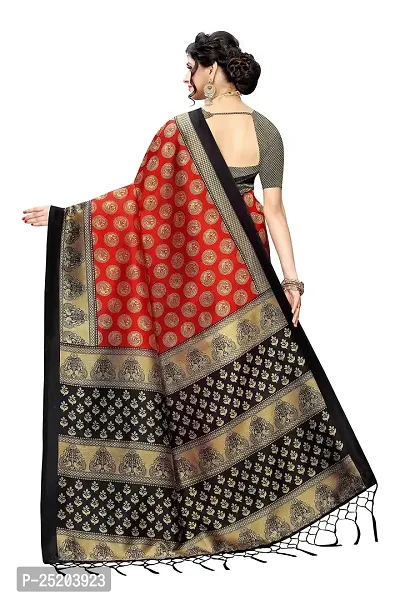 LIVA FAB Women's Art Silk Saree with Unstitched Blouse Piece (Red  Black)-thumb3