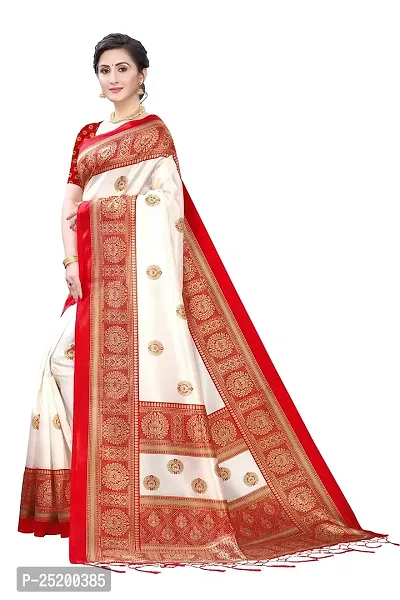 LIVA FAB Women's Art Silk Printed Saree with Unstitched Blouse Piece (White  Red)-thumb3