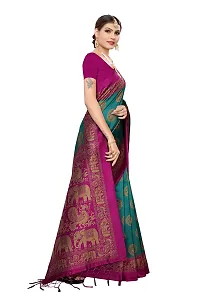 LIVA FAB Women's Art Silk Animal Printed Saree with Unstitched Blouse Piece (Teal  Purple)-thumb1