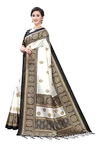 LIVA FAB Women's Art Silk Printed Saree with Unstitched Blouse Piece (White  Black)-thumb2