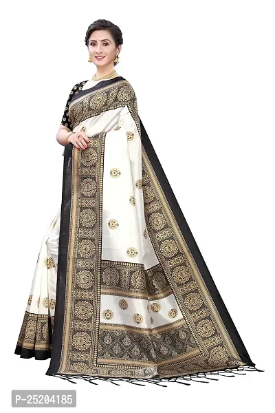 LIVA FAB Women's Art Silk Printed Saree with Unstitched Blouse Piece (White  Black)-thumb3