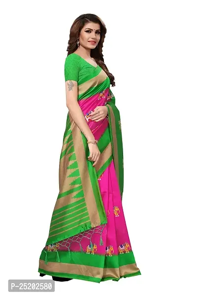 LIVA FAB Women's Art Silk Saree with Unstitched Blouse Piece (Pink  Green)-thumb2