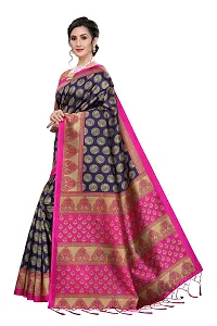 LIVA FAB Women's Art Silk Saree with Unstitched Blouse Piece (Dark Blue  Pink)-thumb2