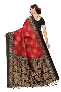 LIVA FAB Women's Art Silk Animal Printed Saree with Unstitched Blouse Piece (Red  Black)-thumb3