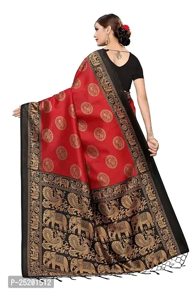 LIVA FAB Women's Art Silk Animal Printed Saree with Unstitched Blouse Piece (Red  Black)-thumb4