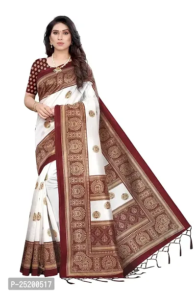 LIVA FAB Women's Art Silk Printed Saree with Unstitched Blouse Piece (White  Maroon)