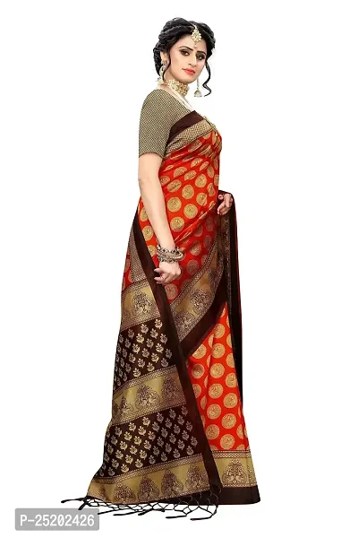 LIVA FAB Women's Art Silk Saree with Unstitched Blouse Piece (Orange  Brown)-thumb2