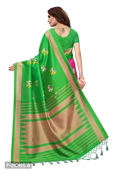 LIVA FAB Women's Art Silk Saree with Unstitched Blouse Piece (Pink  Green)-thumb4