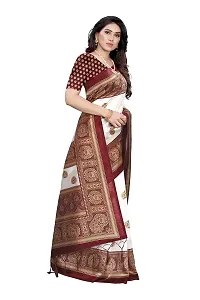 LIVA FAB Women's Art Silk Printed Saree with Unstitched Blouse Piece (White  Maroon)-thumb1