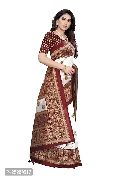 LIVA FAB Women's Art Silk Printed Saree with Unstitched Blouse Piece (White  Maroon)-thumb2