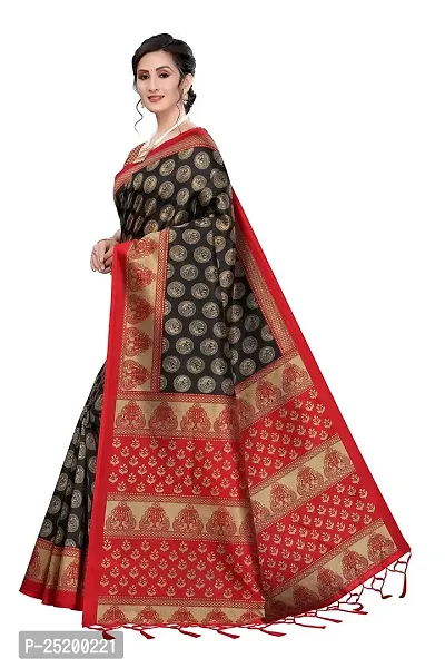 LIVA FAB Women's Art Silk Saree with Unstitched Blouse Piece (Black  Red)-thumb3