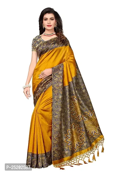 LIVA FAB Women's Art Silk Saree with Unstitched Blouse Piece [Yellow]