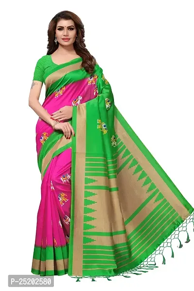 LIVA FAB Women's Art Silk Saree with Unstitched Blouse Piece (Pink  Green)-thumb0