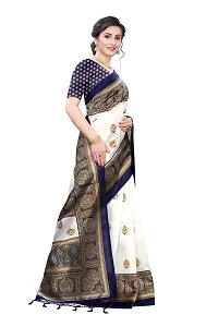 LIVA FAB Women's Art Silk Printed Saree with Unstitched Blouse Piece (White  Dark Blue)-thumb1