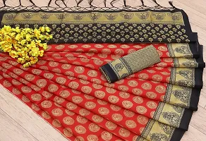 LIVA FAB Women's Art Silk Saree with Unstitched Blouse Piece (Red  Black)-thumb3