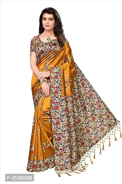 LIVA FAB Women's Art Silk Saree with Unstitched Blouse Piece [Yellow].-thumb0