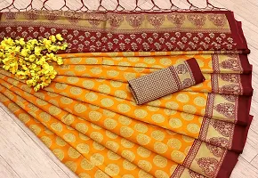 LIVA FAB Women's Art Silk Saree with Unstitched Blouse Piece (Yellow  Maroon)-thumb4