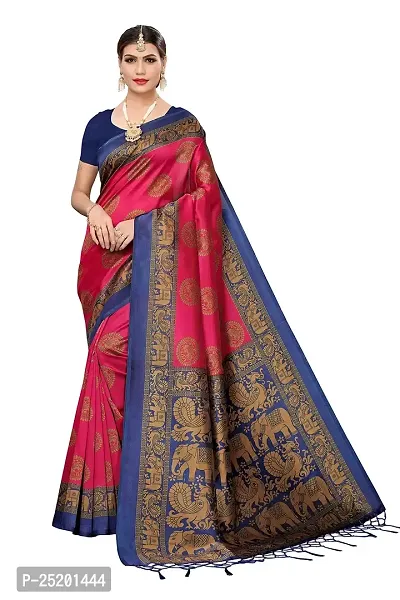 LIVA FAB Women's Art Silk Animal Printed Saree with Unstitched Blouse Piece (Pink  Blue)-thumb0