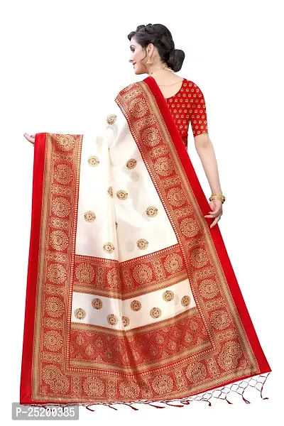 LIVA FAB Women's Art Silk Printed Saree with Unstitched Blouse Piece (White  Red)-thumb4