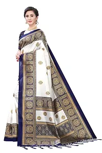 LIVA FAB Women's Art Silk Printed Saree with Unstitched Blouse Piece (White  Dark Blue)-thumb2