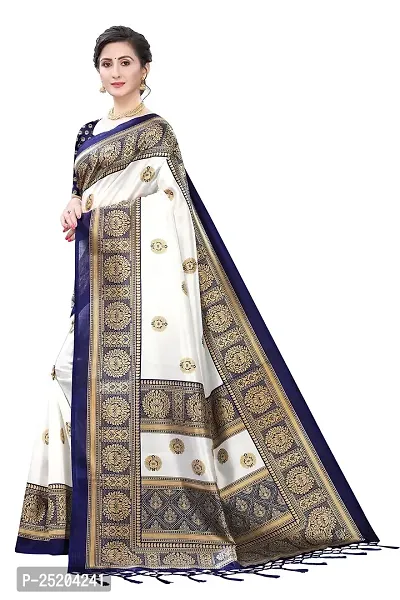 LIVA FAB Women's Art Silk Printed Saree with Unstitched Blouse Piece (White  Dark Blue)-thumb3