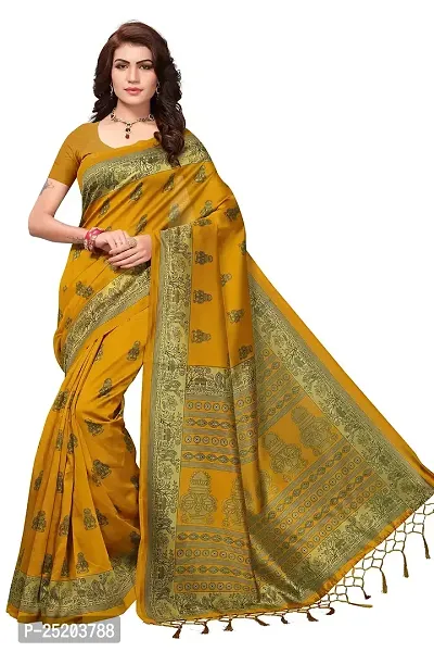 LIVA FAB Women's Art Silk Saree with Unstitched Blouse Piece {Mustard}.