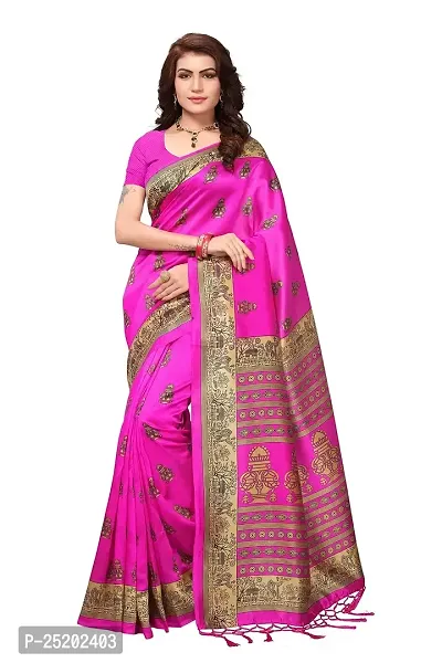 LIVA FAB Women's Art Silk Saree with Unstitched Blouse Piece {Pink}.-thumb0