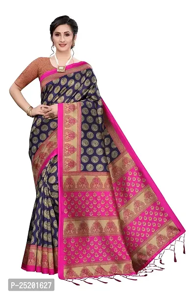 LIVA FAB Women's Art Silk Saree with Unstitched Blouse Piece (Dark Blue  Pink)-thumb0