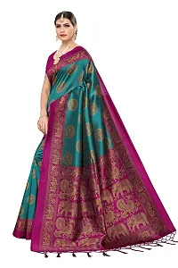 LIVA FAB Women's Art Silk Animal Printed Saree with Unstitched Blouse Piece (Teal  Purple)-thumb2