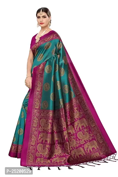 LIVA FAB Women's Art Silk Animal Printed Saree with Unstitched Blouse Piece (Teal  Purple)-thumb3